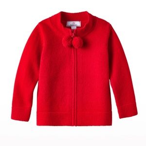 CPC Childrenwear Classic Prep girls lambs wool pink pom pom zip sweater jacket